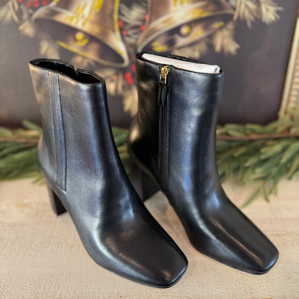 Cole Haan Chrystie Square Toe Bootie 75mm in Black Leather (Grand 360)